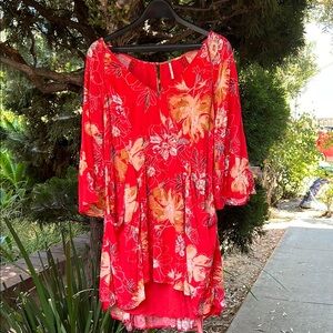 Free People orange‎ Floral Dress/blouse with pockets size 12